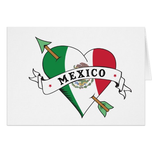 Tattoo Heart and Arrow with Mexican Flag Cards (Front Horizontal)