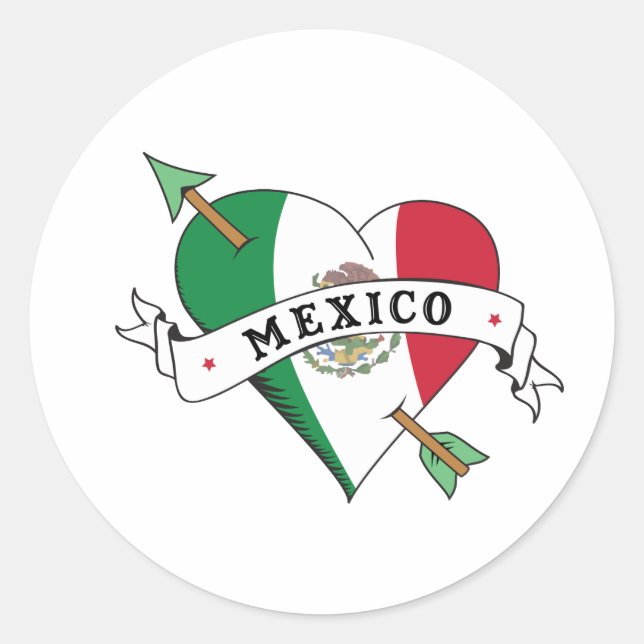 Tattoo Heart and Arrow with Mexican Flag Classic Round Sticker (Front)