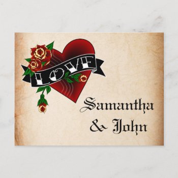 Tattoo Heart And Rose Save The Date Announcement Postcard by itsyourwedding at Zazzle