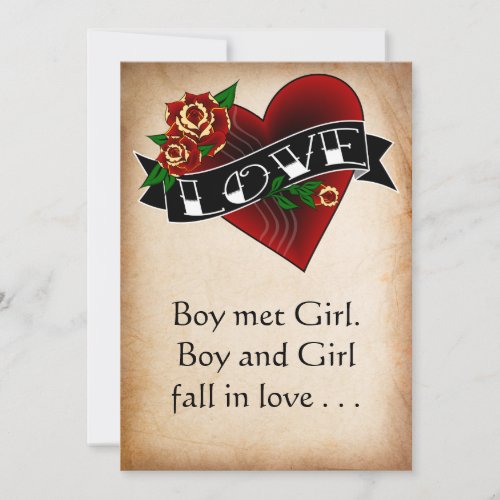 Tattoo Heart and Rose Wedding Invitation