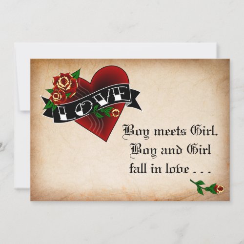 Tattoo Heart and Rose Wedding Invitation