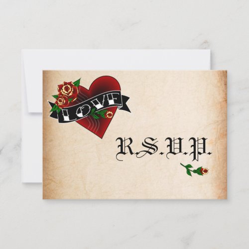 Tattoo Heart and Rose Wedding RSVP Cards Custom Invites