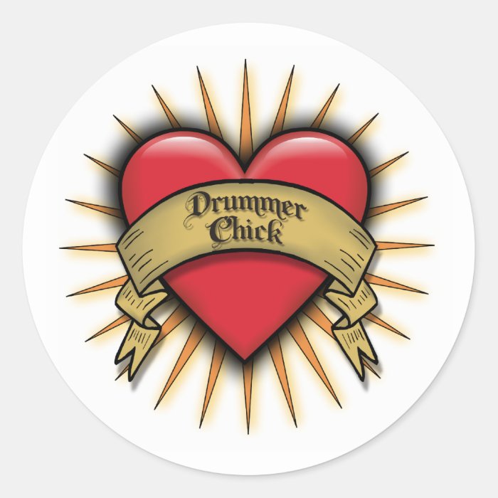 Tattoo Heart Drummer Chick Sticker