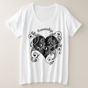 Tattoo Heart Personalize Black White Illustration Plus Size T-Shirt