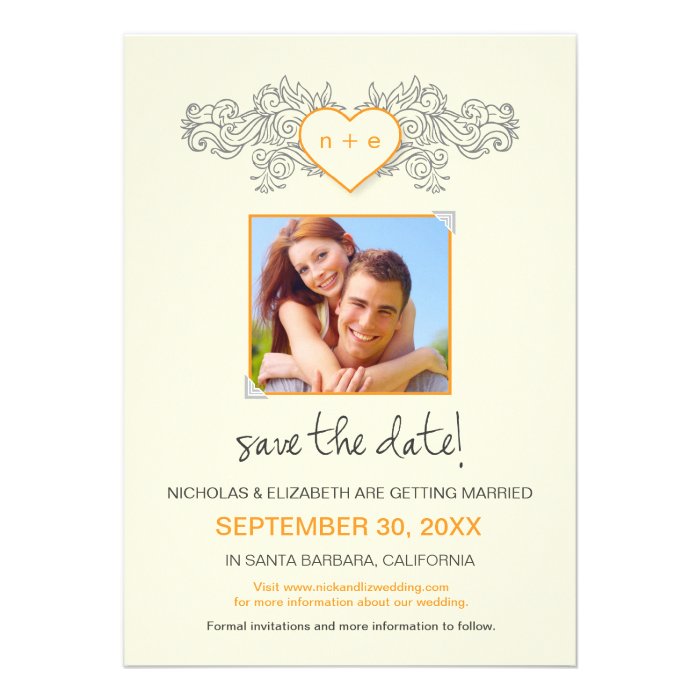 Tattoo Heart Save the Date Announcement (orange)