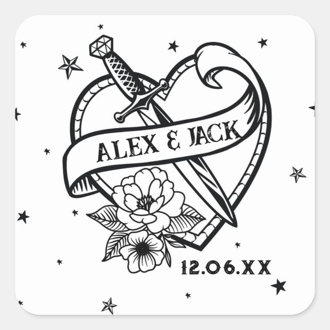 Tattoo Heart Wedding Initials Stickers Label (Front)