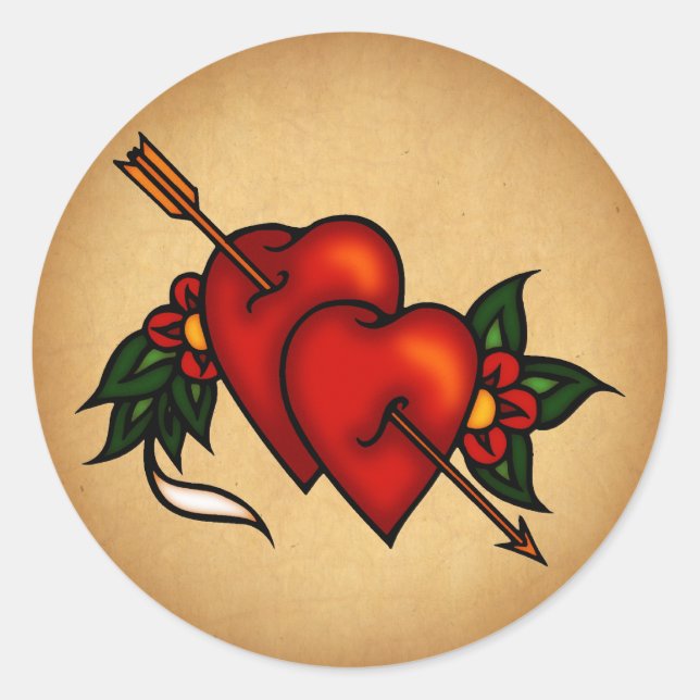 Tattoo Hearts with Arrow Classic Round Sticker (Front)