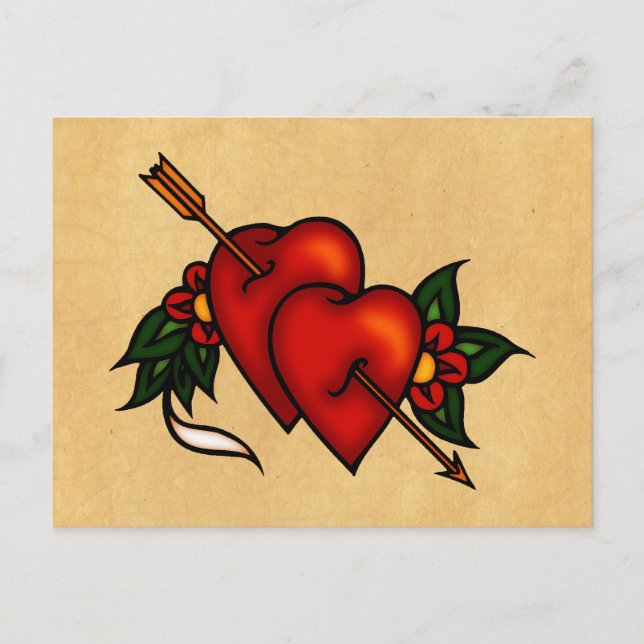 Tattoo Hearts with Arrow Postcard (Front)