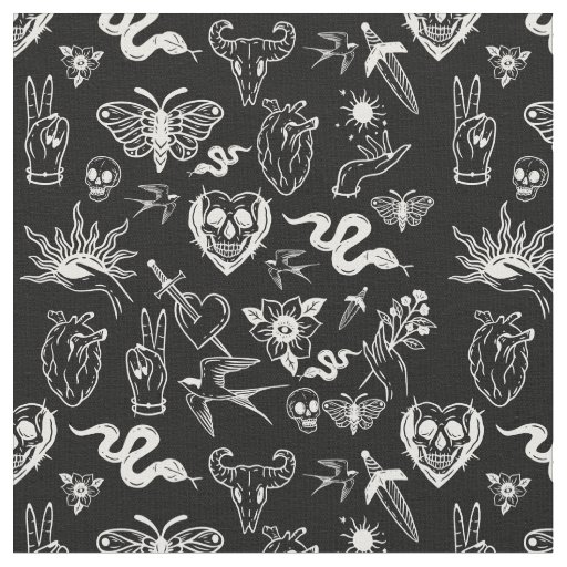 tattoo human heart snake moth dagger black fabric