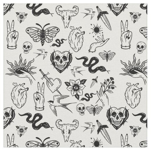 tattoo human heart snake moth dagger white fabric