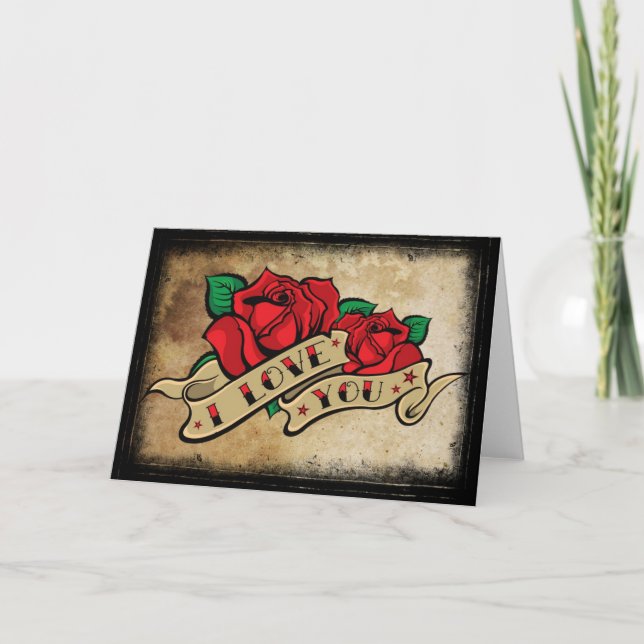 Tattoo I Love You Rose Valentine's Card (Front)