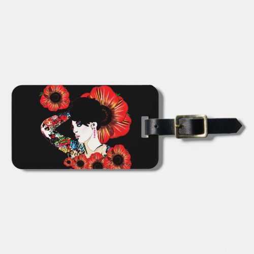 Tattoo inked girl among poppy flowers Art by LeahG Luggage Tag