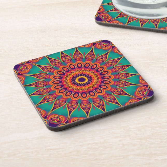 Tattoo Kaleidoscope Fractal Beverage Coaster (Left Side)