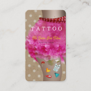 Tattoo kawaii adorable ink pink and brown  business card