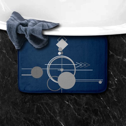 Tattoo Line Art  Abstract Navy Blue Charcoal Gray Bath Mat