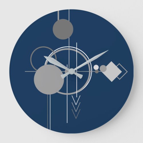Tattoo Line Art  Abstract Navy Blue Charcoal Gray Large Clock