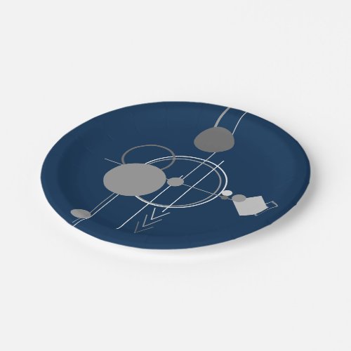 Tattoo Line Art  Abstract Navy Blue Charcoal Gray Paper Plates