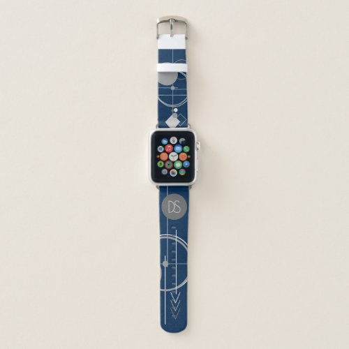Tattoo Line Art  Abstract Navy Blue Gray Monogram Apple Watch Band