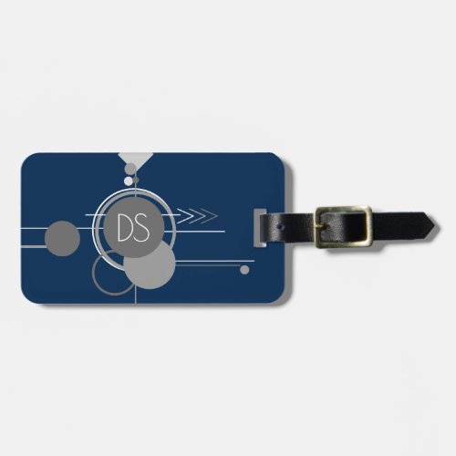 Tattoo Line Art  Abstract Navy Blue Gray Monogram Luggage Tag