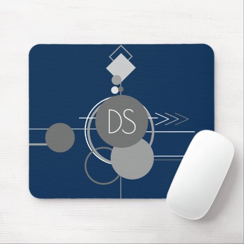 Tattoo Line Art  Abstract Navy Blue Gray Monogram Mouse Pad
