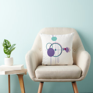 Tattoo Line Art Modern Boho Purple Blue Green Throw Pillow