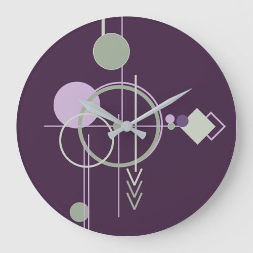 Tattoo Linework  Bohemian Purple Green Abstract Large Clock