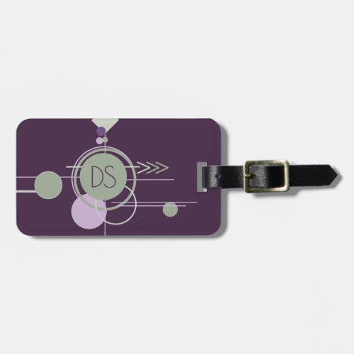 Tattoo Linework  Bohemian Purple Green Monogram Luggage Tag