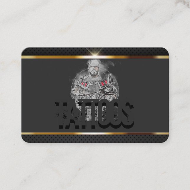 Tattoo Logo Drawing Grey, Bkack, Gold Business Card (Front)