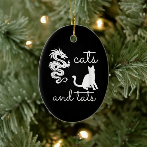 Tattoo Lover Gifts Cats And Tats Dragon Kitten Ceramic Ornament