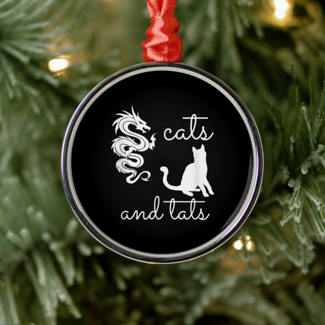 Tattoo Lover Gifts Cats And Tats Dragon Kitten Metal Ornament (Tree)