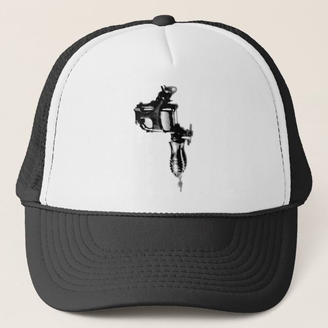 Tattoo Machine Gun Stencil Style Tees Trucker Hat (Front)