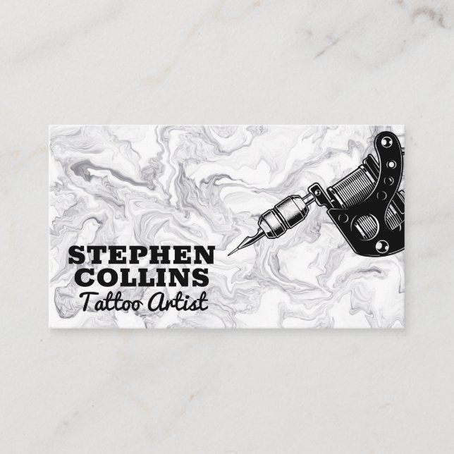 Tattoo Machine | Modern Marble Stylish Business Card (Front)