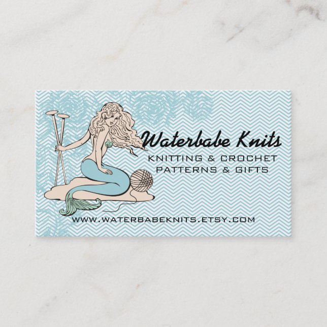 Tattoo mermaid  babe knitting needles yarn business card (Front)
