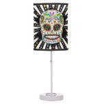 Tattoo Mexican Sugar Skull Black Rays Background Table Lamp at Zazzle