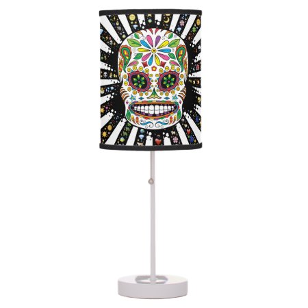 Tattoo Mexican Sugar Skull Black Rays Background Table Lamp
