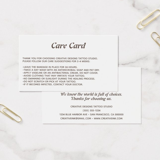 Tattoo Microblading Aftercare Instructions White (Office)
