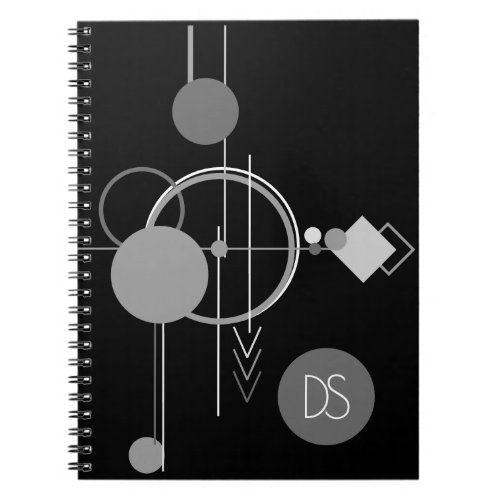 Tattoo Modern Art Deco  Black and Gray Monogram Notebook