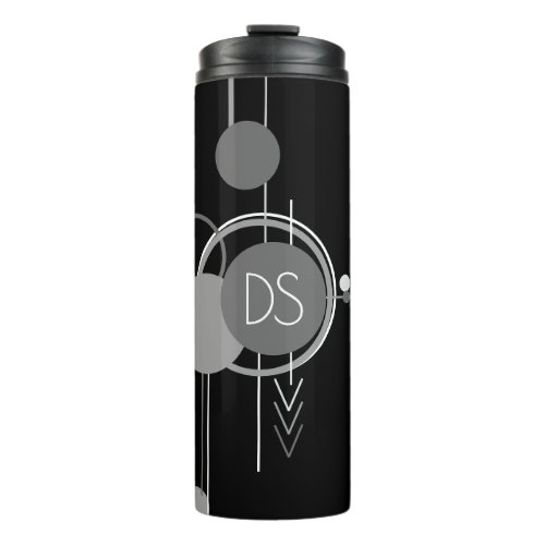 Tattoo Modern Art Deco  Black and Gray Monogram Thermal Tumbler