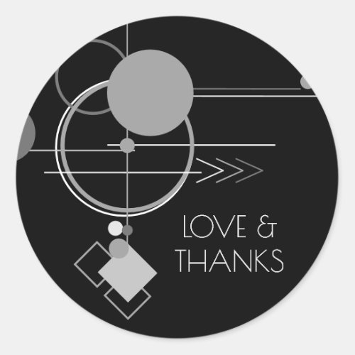 Tattoo Modern Art Deco  Black Gray Love and Thank Classic Round Sticker