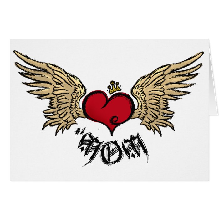 Tattoo Mom Crowned Heart with Wings Greeting Card