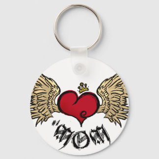 Tattoo MOM Urban Crowned Heart With Wings Keychain