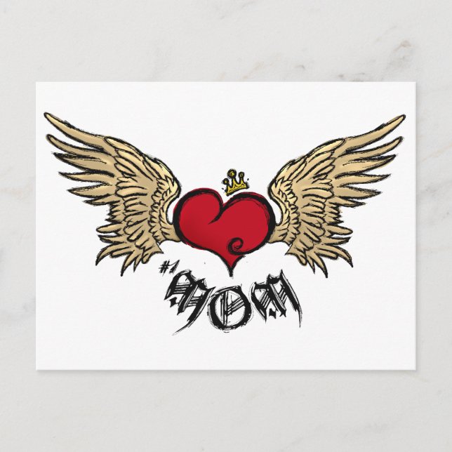 Tattoo MOM Urban Crowned Heart With Wings Postcard (Front)