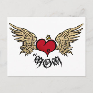 Tattoo MOM Urban Crowned Heart With Wings Postcard