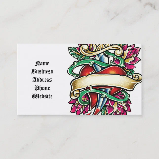 Tattoo murmur of a heart with the knife stuck business card Zazzle