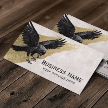 Tattoo Old Black Crow Gold Brush Stroke Vintage Business Card by cardfactory at Zazzle