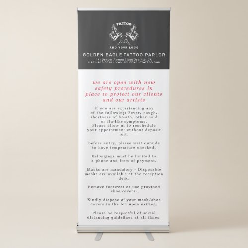 Tattoo Parlor Covid Safety and Prevention Retractable Banner