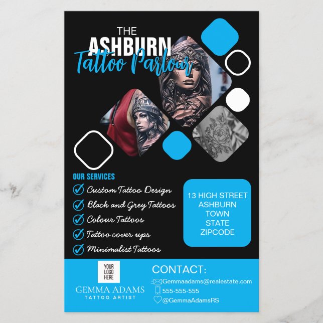 Tattoo Parlour Poster - Custom Black blue Flyer (Front)