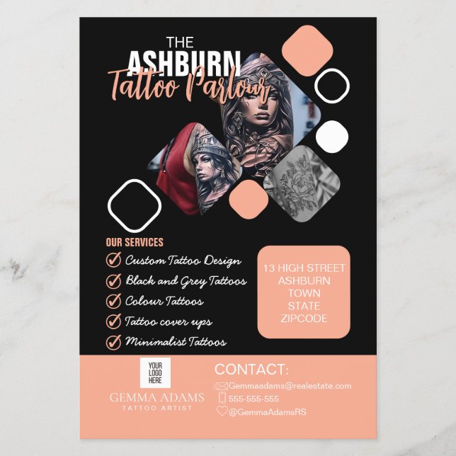 Tattoo Parlour Poster - Custom Black blush Flyer (Front)