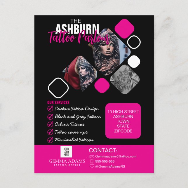 Tattoo Parlour Poster - Custom Black pink Postcard (Front)
