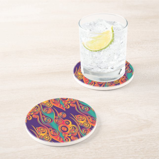Tattoo Pattern Art - flames & circles Drink Coaster (Side)